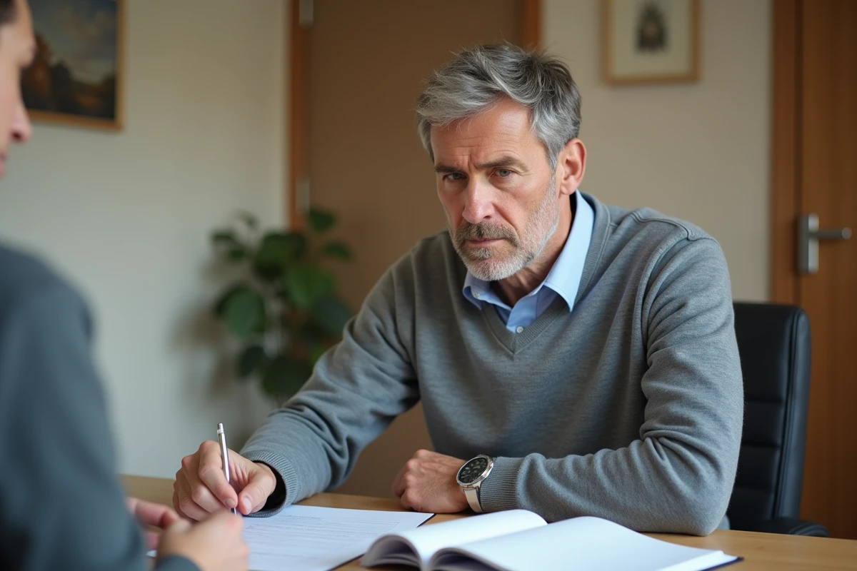 Tuteur éducateur rédigeant avec soin une appréciation nuancée pour un stagiaire en difficulté