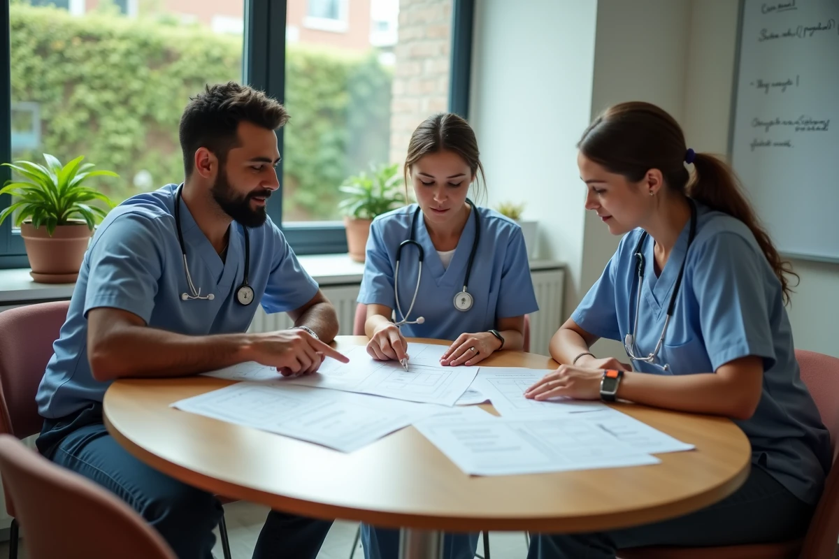 Équipe pluridisciplinaire documentant la coopération observable lors d'un suivi de stage éducateur
