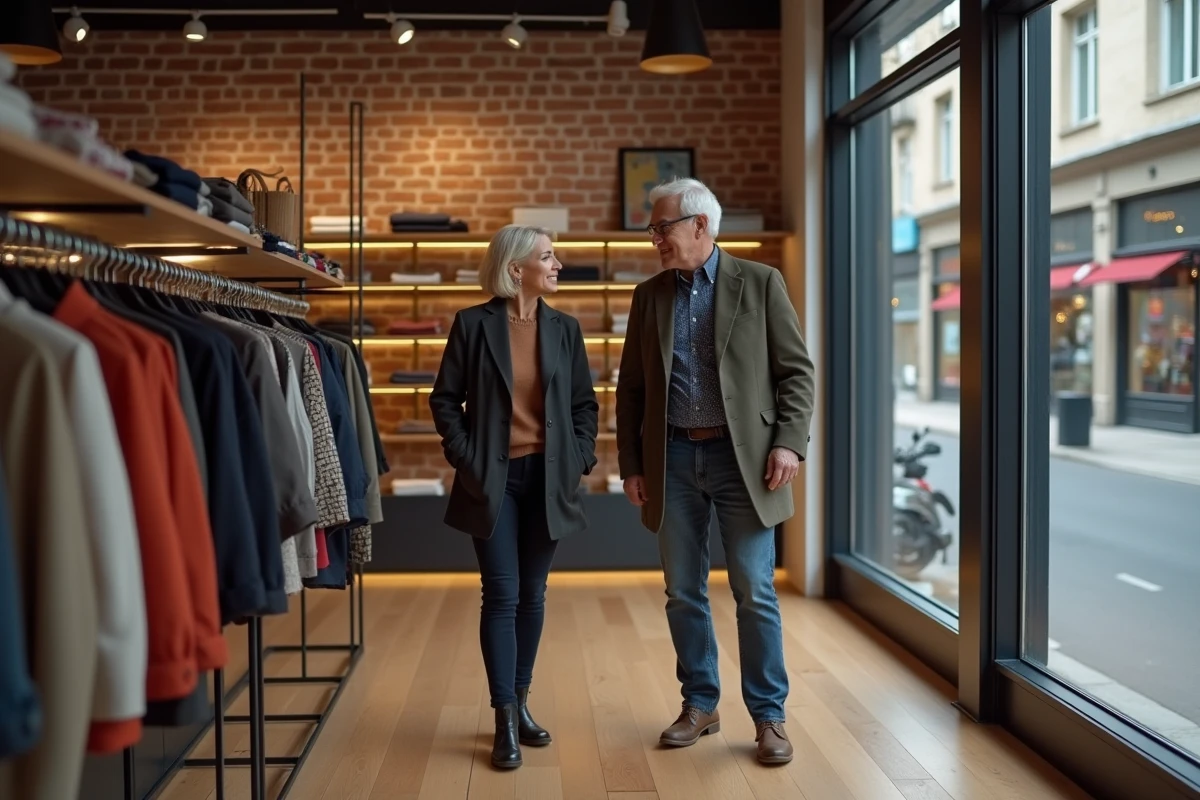 Couple en vêtements élégants dans une boutique à Nantes
