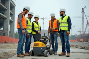 Groupe de travailleurs sur un chantier en discussion
