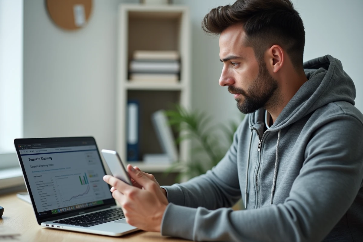 Homme consultant les dates de paiement de pension d'invalidité 2026 sur ordinateur portable
